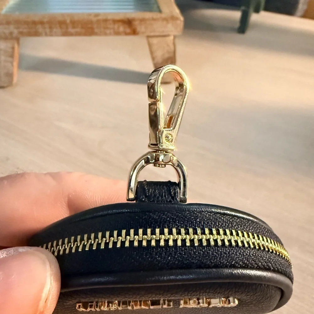 Michael Kors black Leather Round Coin Pouch